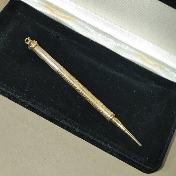Gold Filled Sliding Propelling Pencil Gold Tone Mechanical Loop Writing Tool - Picture 9 of 10
